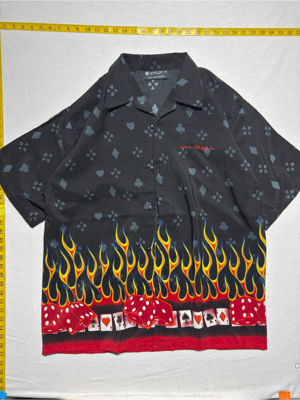 Stylo Las Vegas Casino Flaming Dice Cards Button Shirt Casino Flaming Dice